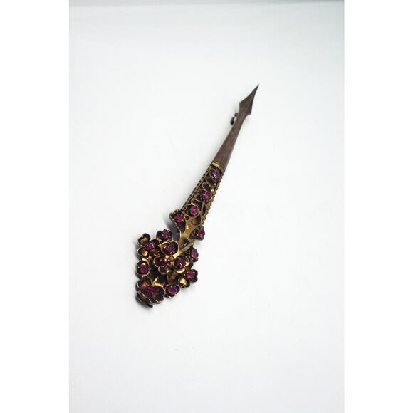 Genie-Sultan-Sterling-Silver-  Antique Raj Indian Gilded Sterling Silver Vermeil Turban Pin with Rubies